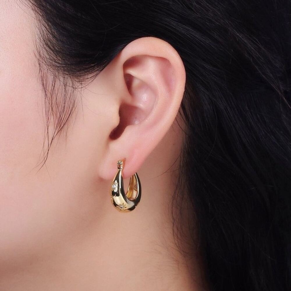 NWT Aim Eternal 16K Gold Filled Celestial Star CZ Dome Hoops French Lock